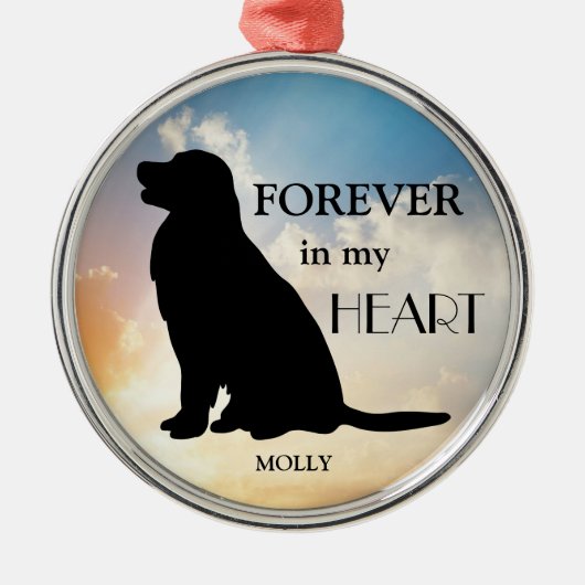 Goldener Retriever-ErinnerungsName-Silhouette Silbernes Ornament (Vorne)