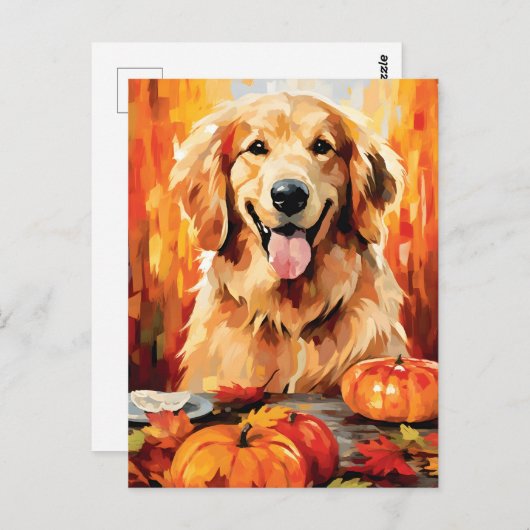 Goldener Retriever Herbst Erntedank Postkarte (Vorne/Hinten)