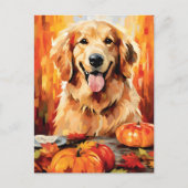 Goldener Retriever Herbst Erntedank Postkarte (Vorderseite)