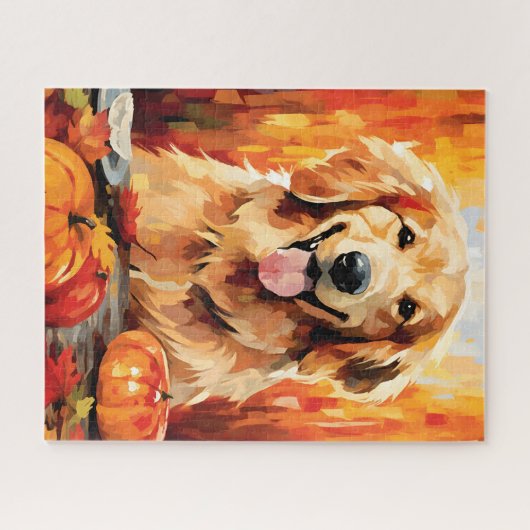 Goldener Retriever Herbst Erntedank Puzzle (Horizontal)