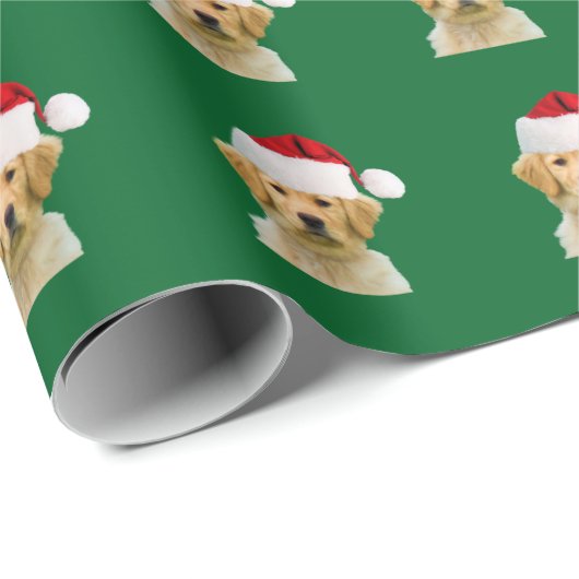 Goldener Retriever-Hund in der Weihnachtsmannmütze Geschenkpapier (Rolleneckpunkt)