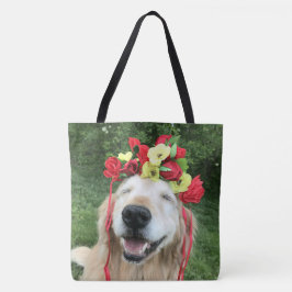Goldener Retriever-Hund mit Blumen-Krone Tasche