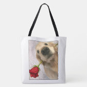 Goldener Retriever-Hund mit Roter Rose Tasche (Rückseite)