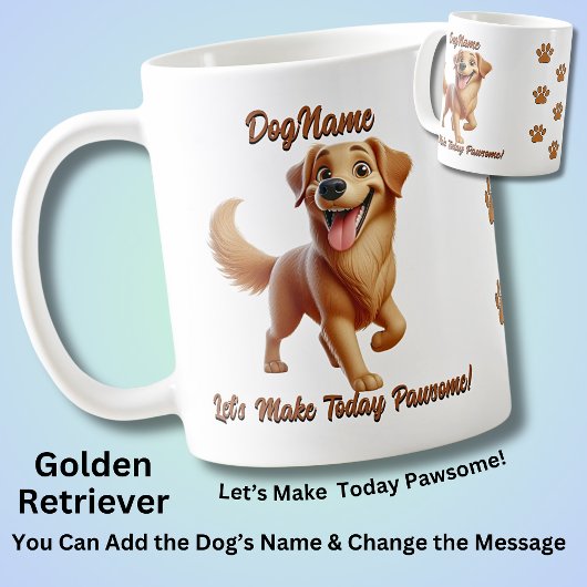 Goldener Retriever, Hundename hinzufügen, Text änd Kaffeetasse