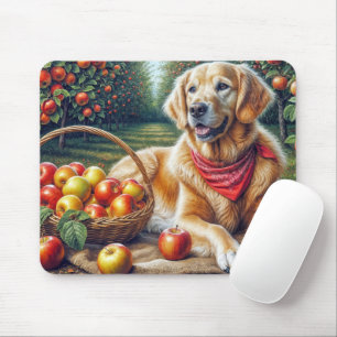 Goldener Retriever im Apfelgarten Mousepad