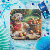 Goldener Retriever im Apfelgarten Pappteller (Party)