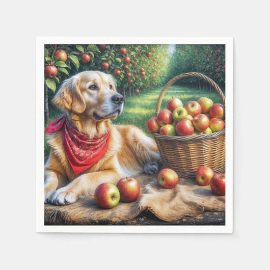 Goldener Retriever im Apfelgarten Serviette (Vorderseite)