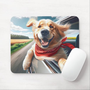 Goldener Retriever im Fenster des Autos Mousepad