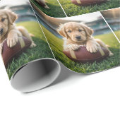 Goldener Retriever im Fußball Geschenkpapier (Rolleneckpunkt)