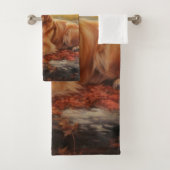 Goldener Retriever im Herbst Leaves Inspiriert Badhandtuch Set (Insitu)