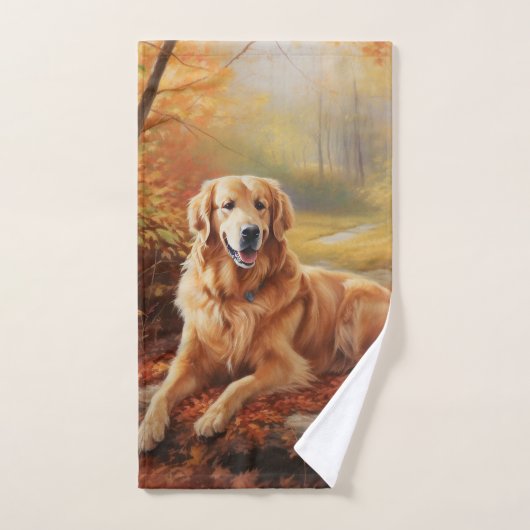 Goldener Retriever im Herbst Leaves Inspiriert Badhandtuch Set (Handtuch)