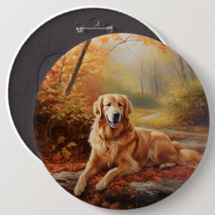 Goldener Retriever im Herbst Leaves Inspiriert Button