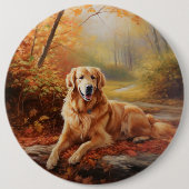 Goldener Retriever im Herbst Leaves Inspiriert Button (Vorderseite)