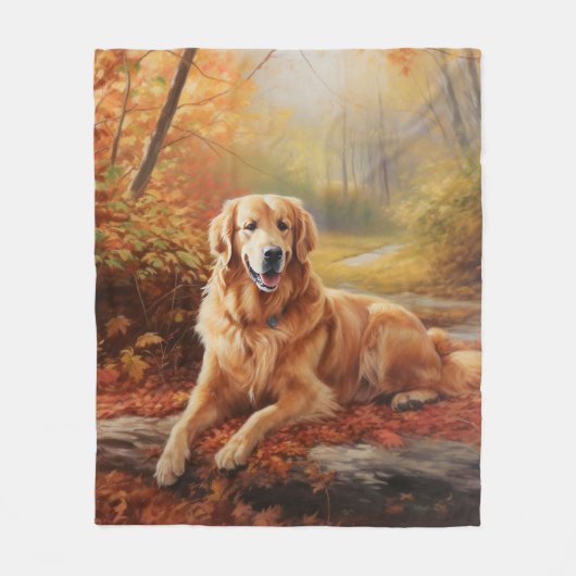 Goldener Retriever im Herbst Leaves Inspiriert Fleecedecke (Vorderseite)