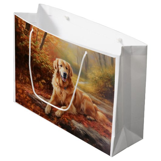 Goldener Retriever im Herbst Leaves Inspiriert Große Geschenktüte (Vorderseite Schrägansicht)