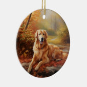 Goldener Retriever im Herbst Leaves Inspiriert Keramik Ornament (Rechts)