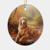 Goldener Retriever im Herbst Leaves Inspiriert Keramik Ornament (Links)