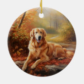 Goldener Retriever im Herbst Leaves Inspiriert Keramik Ornament (Hinten)