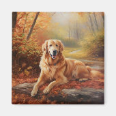 Goldener Retriever im Herbst Leaves Inspiriert Magnet (Vorne)
