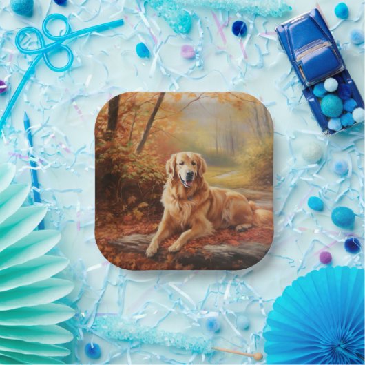 Goldener Retriever im Herbst Leaves Inspiriert Pappteller (Party)