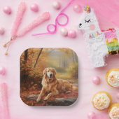 Goldener Retriever im Herbst Leaves Inspiriert Pappteller (Party)