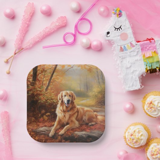 Goldener Retriever im Herbst Leaves Inspiriert Pappteller (Party)
