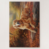 Goldener Retriever im Herbst Leaves Inspiriert Puzzle (Vertikal)