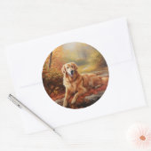 Goldener Retriever im Herbst Leaves Inspiriert Runder Aufkleber (Umschlag)