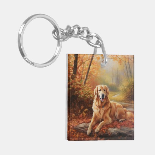 Goldener Retriever im Herbst Leaves Inspiriert Schlüsselanhänger (Vorderseite links)