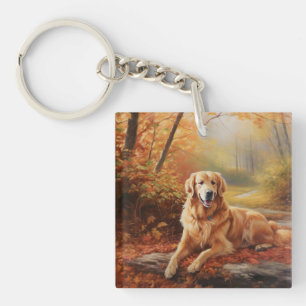 Goldener Retriever im Herbst Leaves Inspiriert Schlüsselanhänger