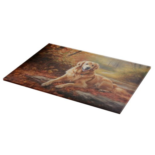 Goldener Retriever im Herbst Leaves Inspiriert Schneidebrett (Ecke)
