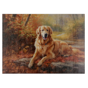Goldener Retriever im Herbst Leaves Inspiriert Schneidebrett