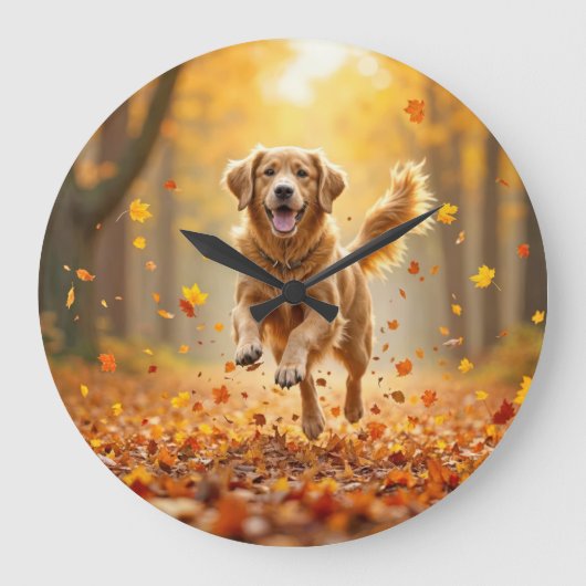 Goldener Retriever im Herbstwald Große Wanduhr (Vorderseite)