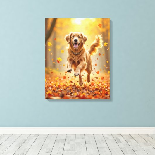 Goldener Retriever im Herbstwald Leinwanddruck (Insitu (Holzboden))