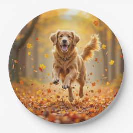 Goldener Retriever im Herbstwald Pappteller