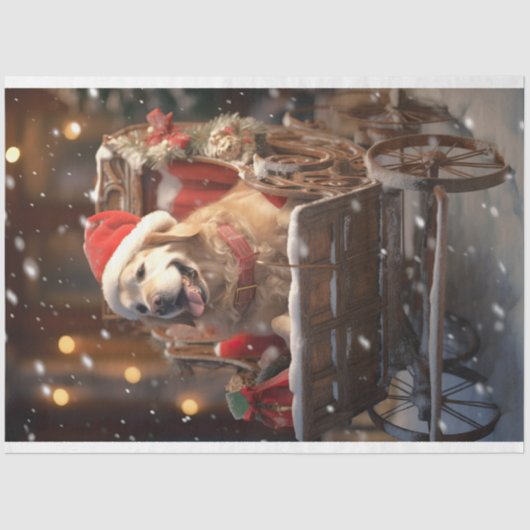 Goldener Retriever im Schlitten 1 Dekoupage Papier (Vorderseite)