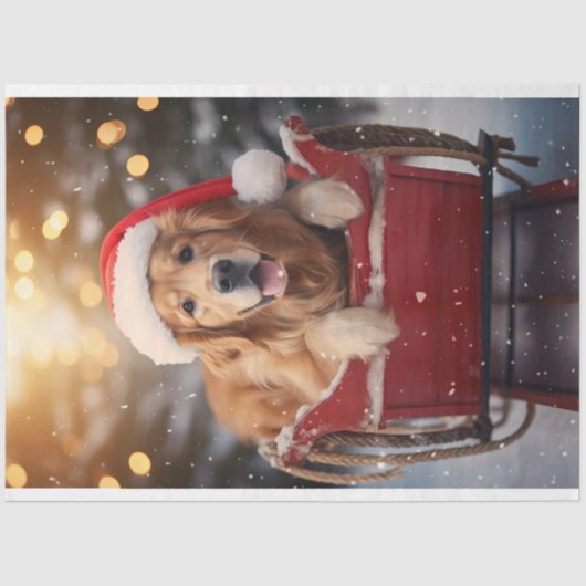Goldener Retriever im Schlitten 2 Dekoupage Papier (Vorderseite)