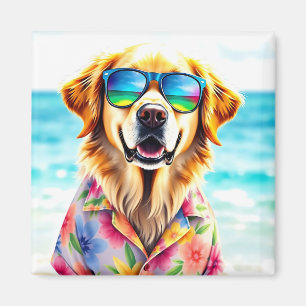 Goldener Retriever im Sommer über Wasserfarbe Magnet