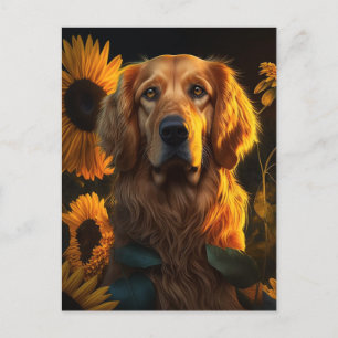 Goldener Retriever im Sonnenblumen Feld - Postkart Postkarte