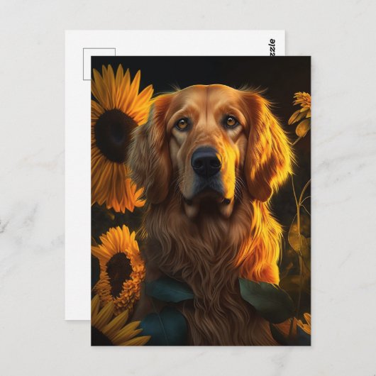 Goldener Retriever im Sonnenblumen Feld - Postkart Postkarte (Vorne/Hinten)