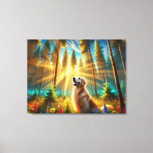 Goldener Retriever im verzauberten Wald Leinwanddruck