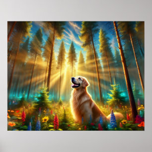 Goldener Retriever im verzauberten Wald Poster
