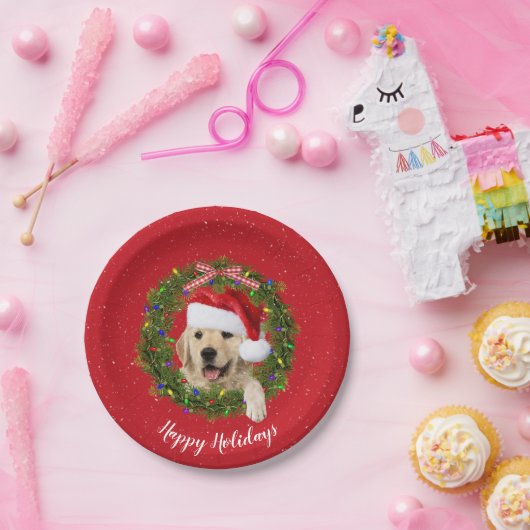 Goldener Retriever im Weihnachtskranz Pappteller (Party)
