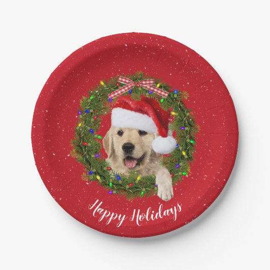 Goldener Retriever im Weihnachtskranz Pappteller (Vorderseite)