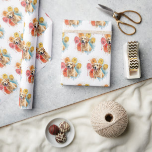 Goldener Retriever in Aquarellfarben Printwerbung Geschenkpapier