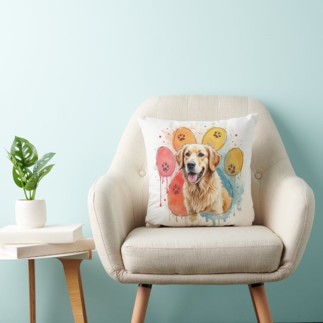 Goldener Retriever in Aquarellfarben Printwerbung Kissen (Stuhl )