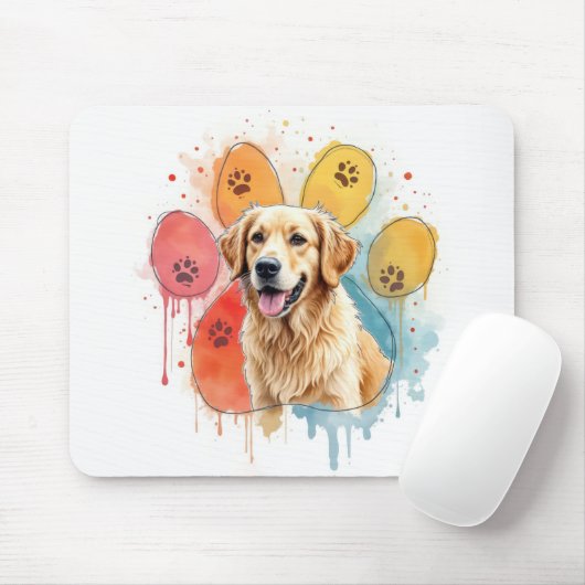 Goldener Retriever in Aquarellfarben Printwerbung Mousepad (Mit Mouse)