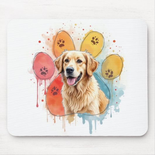 Goldener Retriever in Aquarellfarben Printwerbung Mousepad (Vorne)