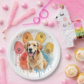 Goldener Retriever in Aquarellfarben Printwerbung Pappteller (Party)