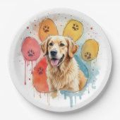 Goldener Retriever in Aquarellfarben Printwerbung Pappteller (Vorderseite)